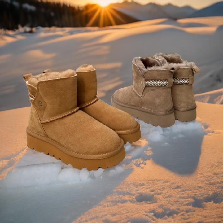 加绒加厚雪地靴女短筒2024年冬季新品民族风短靴牛皮羊毛靴棉鞋