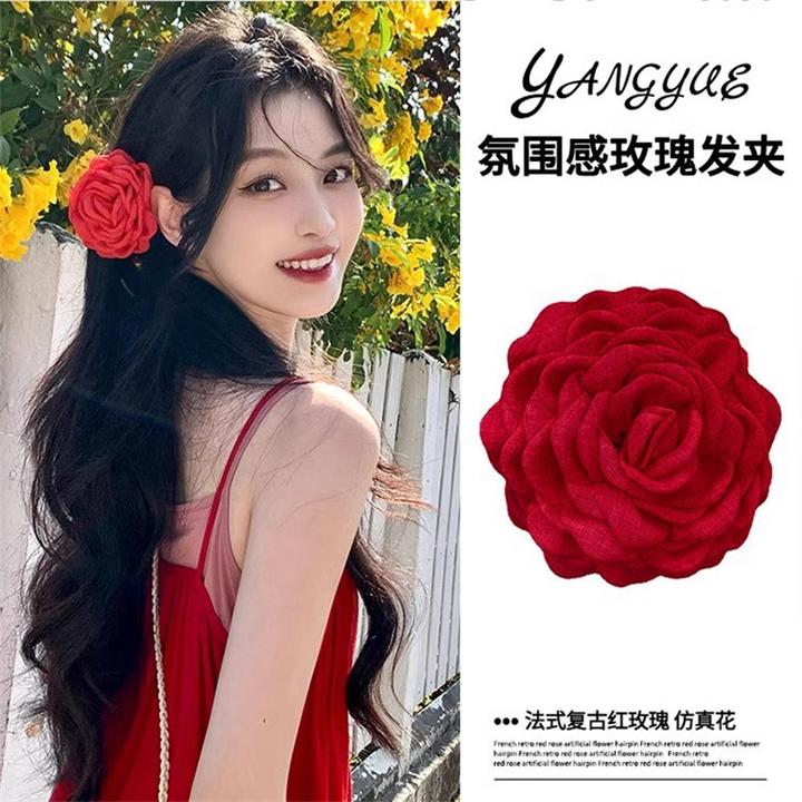 立体玫瑰花大号抓夹花朵头饰新款后脑勺鲨鱼夹发夹盘发头花发饰女