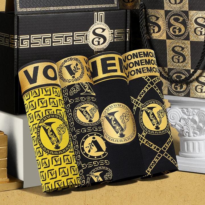 男士4个磁石时尚潮流抗菌平角裤透气舒适短裤四角运动男生礼盒装