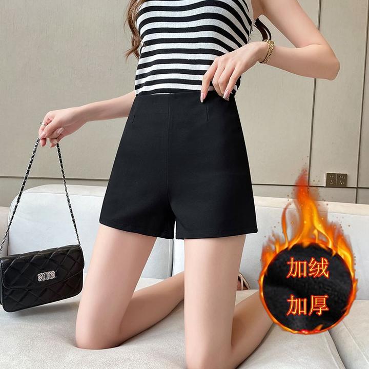 秋冬季高腰显瘦短裤女黑色百搭休闲大码外穿时尚韩版加绒打底热裤