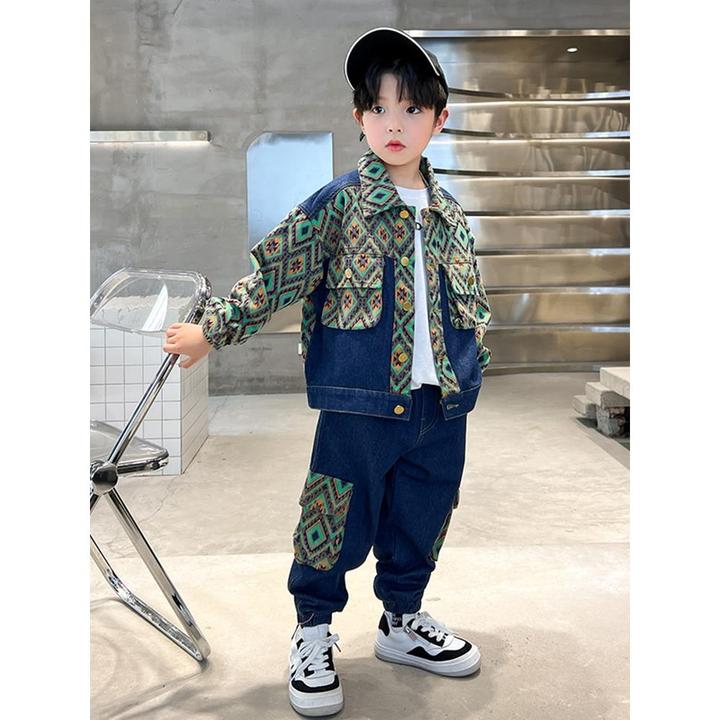 男童春装套装2024新款儿童装春秋男孩牛仔外套两件套帅气中大童裤