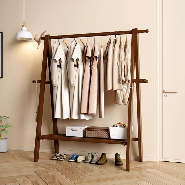 实木挂衣架落地卧室家用衣帽架全榉木质小户型房间简易立式晾衣架
