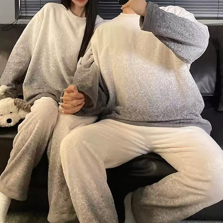 男士睡衣秋冬季新款珊瑚绒法兰绒纯色高级感家居服套装可外穿冬天