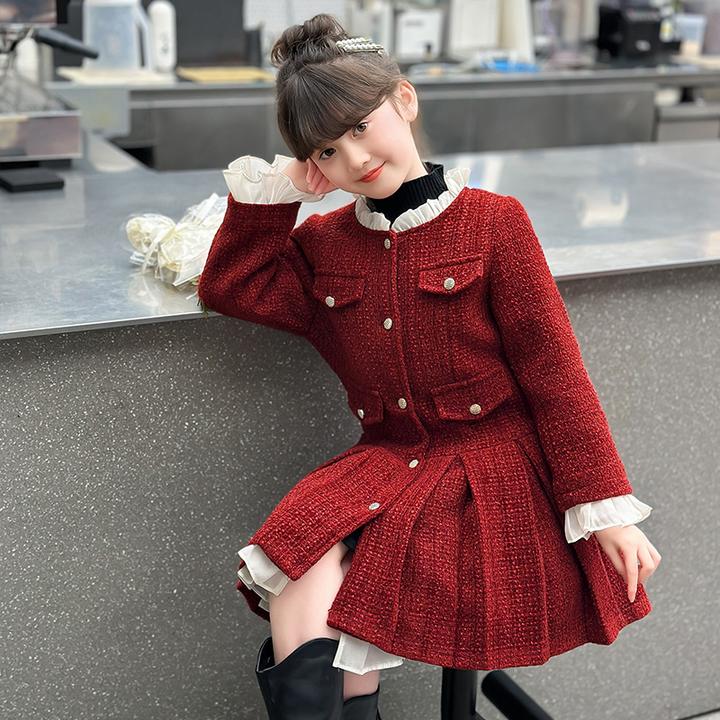 女童连衣裙外套秋冬装儿童加厚冬季洋气小女孩年服小香风公主裙潮