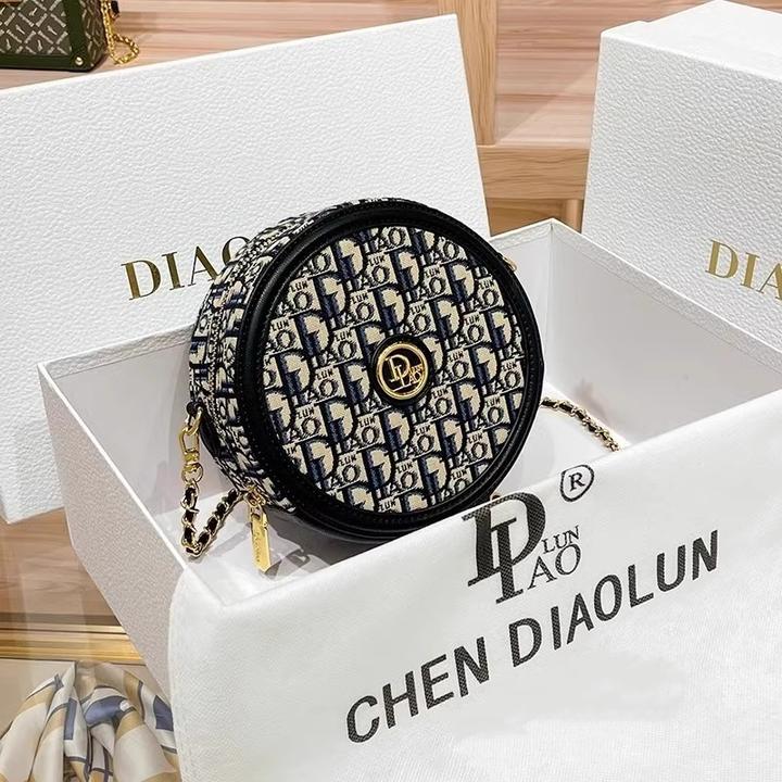 专柜正品DIAOLUN帆布刺绣圆饼手机包高级感单肩斜跨包印花小方包