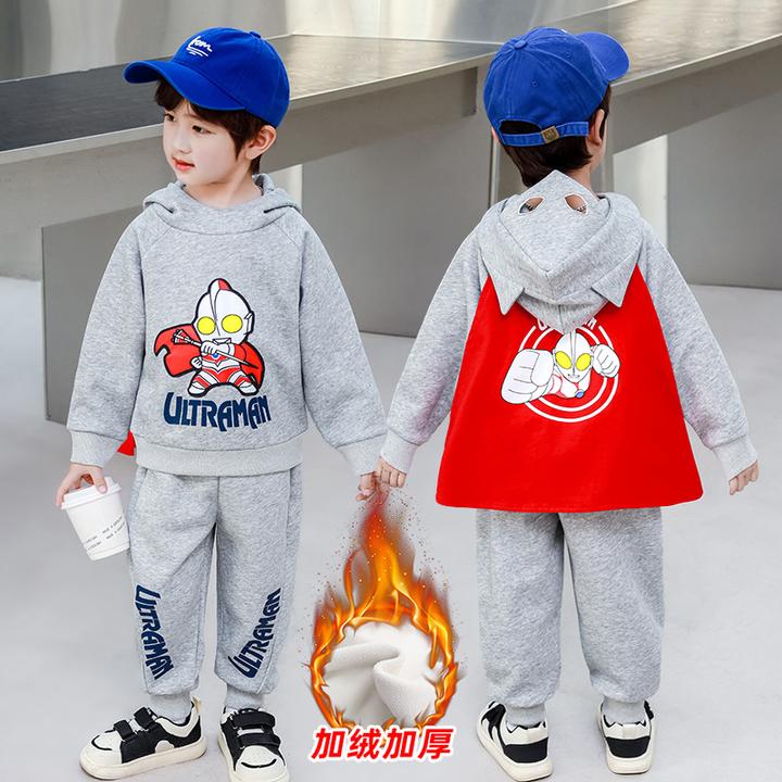 冬季新款奥特曼2024新款男童加绒套装冬季儿童装痞帅运动卫衣宝宝