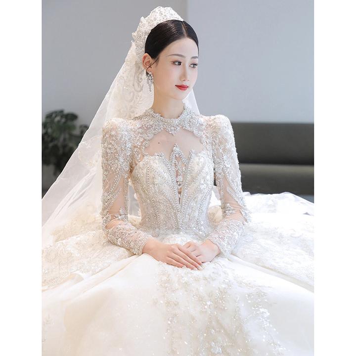 婚纱主纱2025新款新娘气质长袖有袖长拖尾结婚宫廷孕妇大气春季款