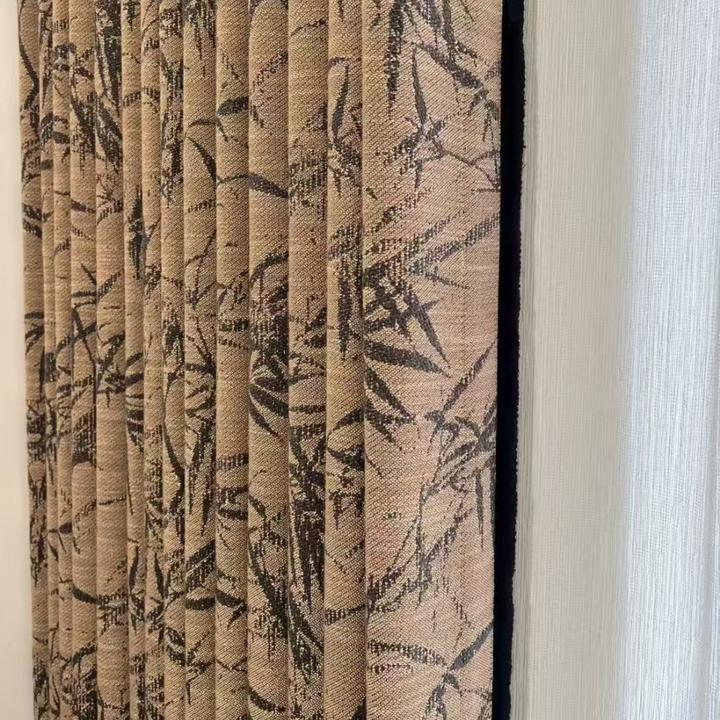 新中式国风竹子棉麻棕色织提花窗帘法式复古中古风格高端遮光窗帘