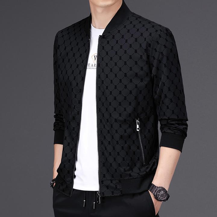 高级感男夹克2024秋新款潮流千鸟格棒球领开衫高端帅气休闲外套常