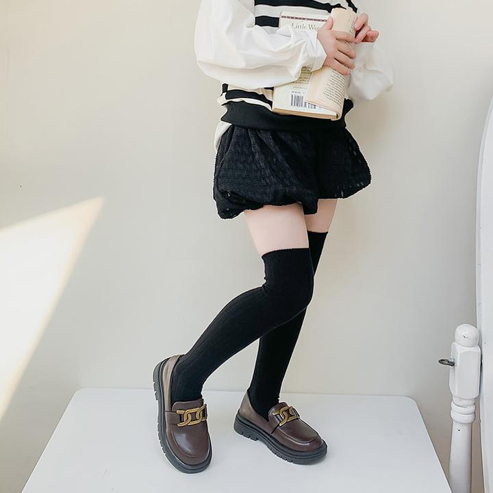 儿童小腿袜春秋冬季韩版学院风女童高筒黑白纯色男童长筒袜过膝袜