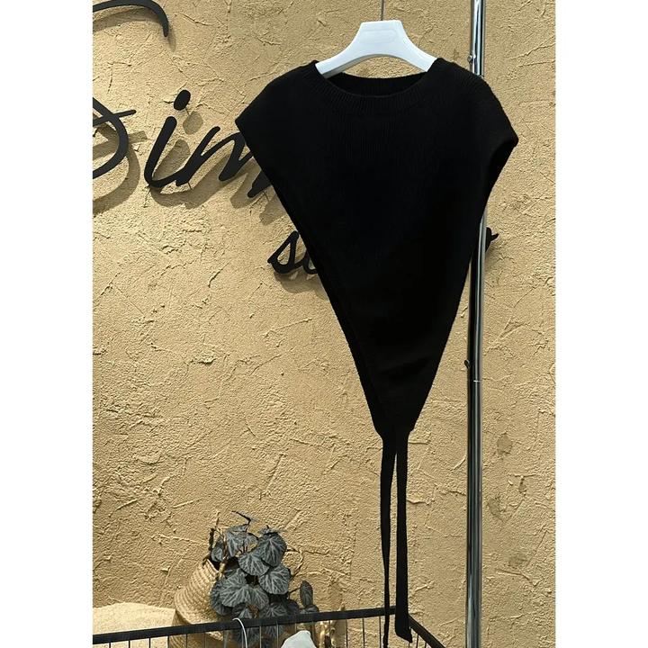 气质披肩时尚百搭斜肩披肩设计款披肩式套头针织马甲休闲黑色T704