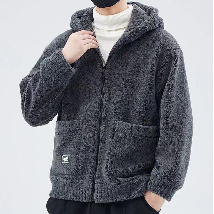 冬季加厚卫衣男2023新款时尚连帽开衫保暖情侣款颗粒绒外套秋冬季
