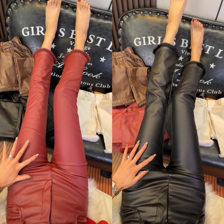 冬季新款涂层裤子女加绒磨毛九分微喇叭裤时尚弹力修身秋冬打底裤