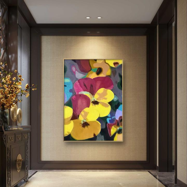 紫气东来富贵花开玄关家居装饰画方形轻奢定制下单发货挂画壁画