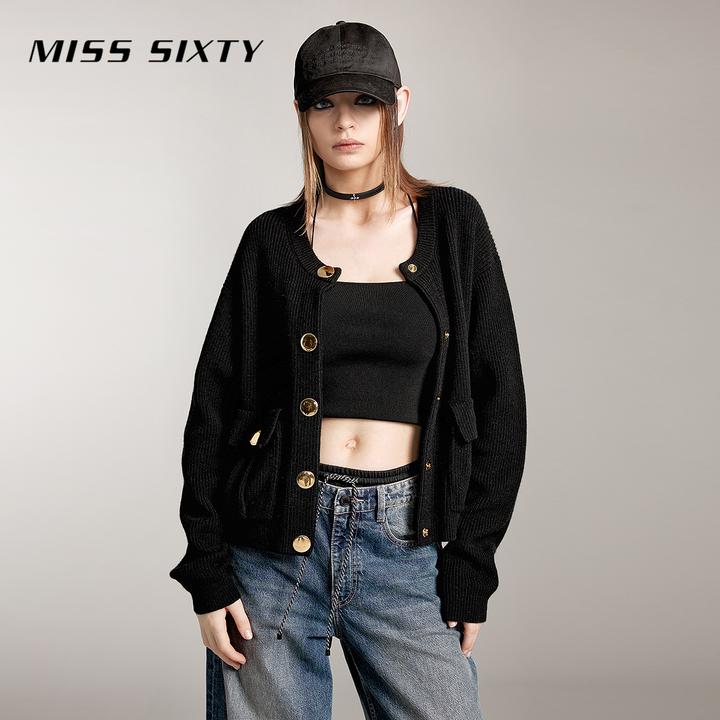Miss Sixty绵羊毛针织外套女圆领短款简约小香风毛衣