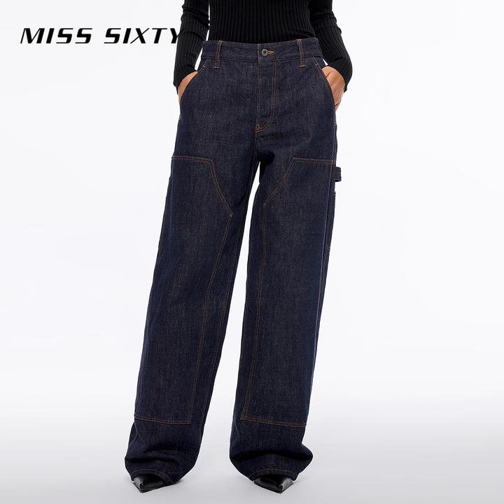 Miss Sixty新款牛仔裤女低腰宽松复古蓝水洗工装风阔腿裤