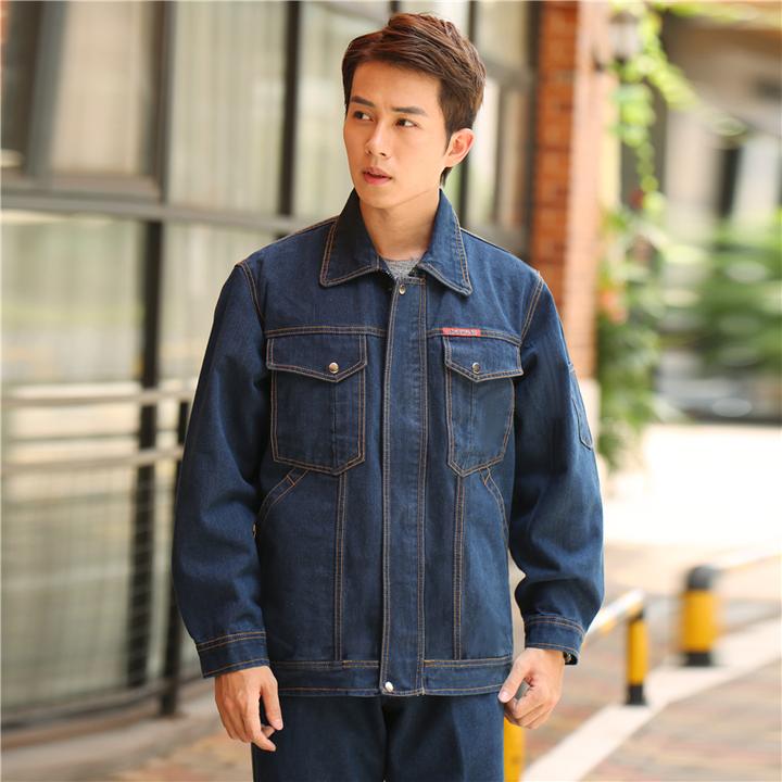 秋冬牛仔工作服套装男加厚电工电焊工机修劳保服耐磨劳保工作服