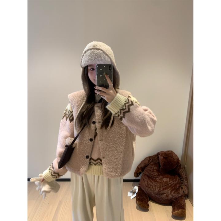 【韩11】正反两穿马甲保暖背心羊羔绒短款外套6282