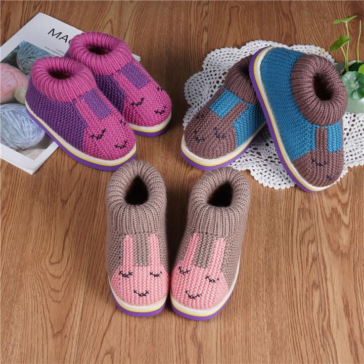 手工编织毛线鞋男女儿童加厚加绒老冬天包跟棉鞋拖鞋软底保暖防滑