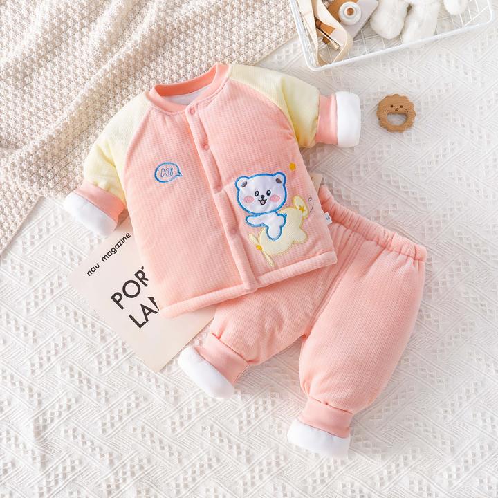 婴幼儿宝宝连体加厚加绒棉服新生儿秋冬季两件套保暖儿童冬季棉服