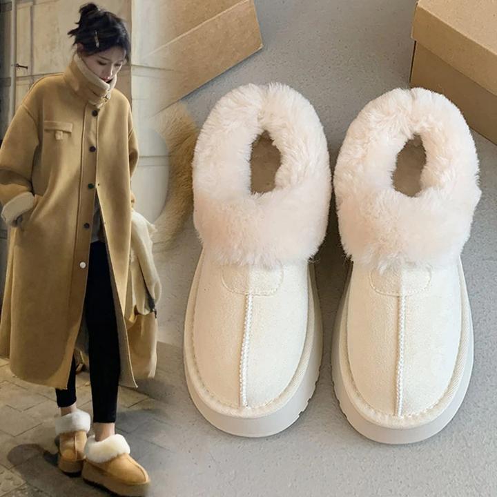 厚底雪地靴女2025冬季新款加绒加厚东北大棉鞋一脚蹬面包毛毛鞋子