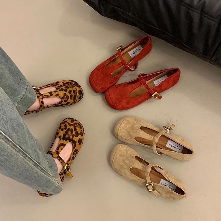 法式温柔仙女T带玛丽珍鞋女2025年春秋新款绒面方头软底浅口单鞋