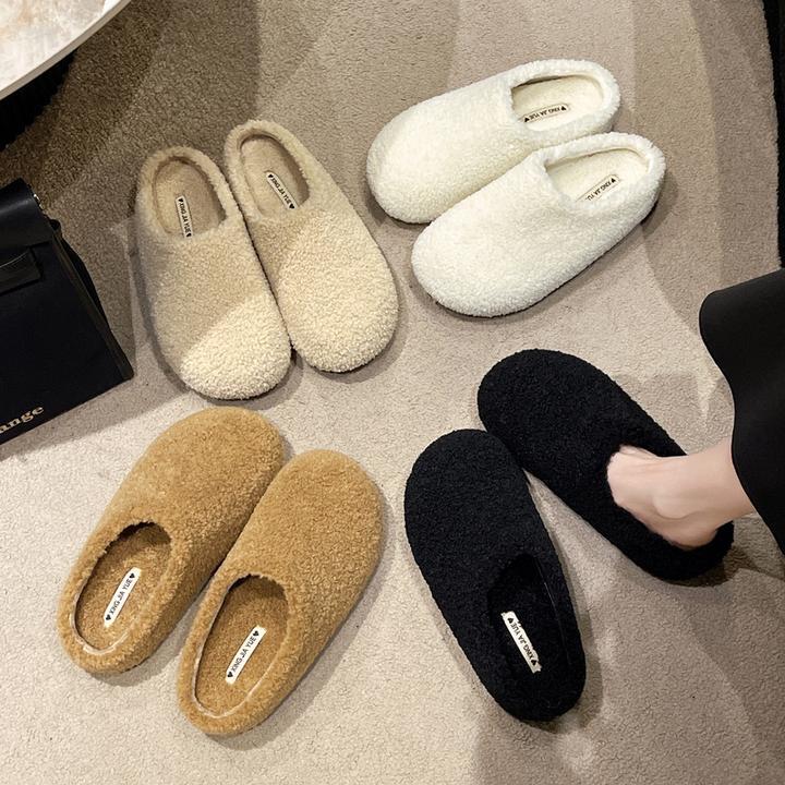 包头毛毛半拖鞋女外穿秋冬季2025年新款一脚蹬厚嘟嘟棉拖鞋毛毛鞋