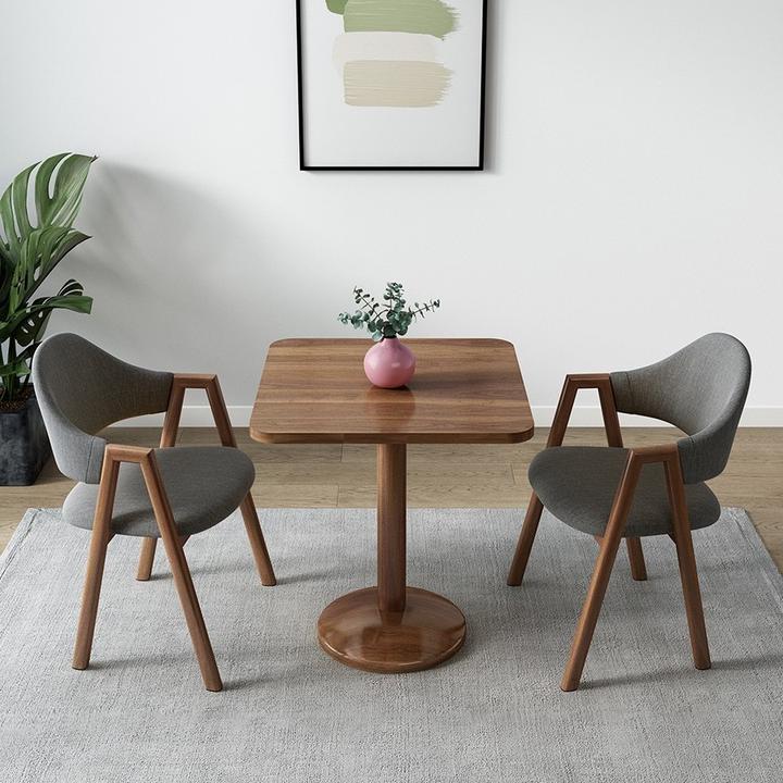 简约洽谈接待一桌两椅组合家用原木方桌户外阳台休闲桌椅三件套装