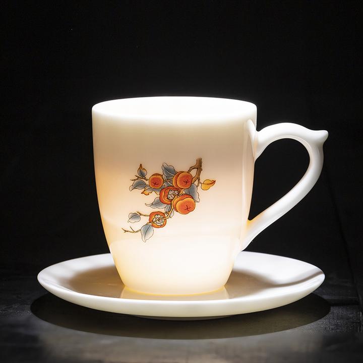 羊脂玉瓷茶杯200ml带把防烫功夫品茗杯大容量专用德化白瓷泡茶杯