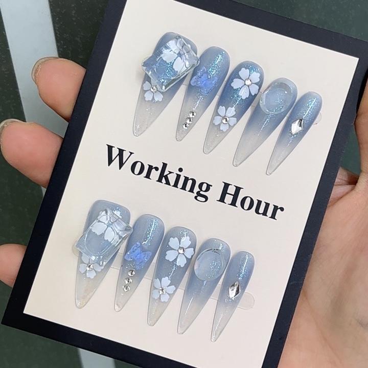 【海蓝之星】蓝色手工渐变式美甲指尖冰透超显白穿戴式穿戴甲