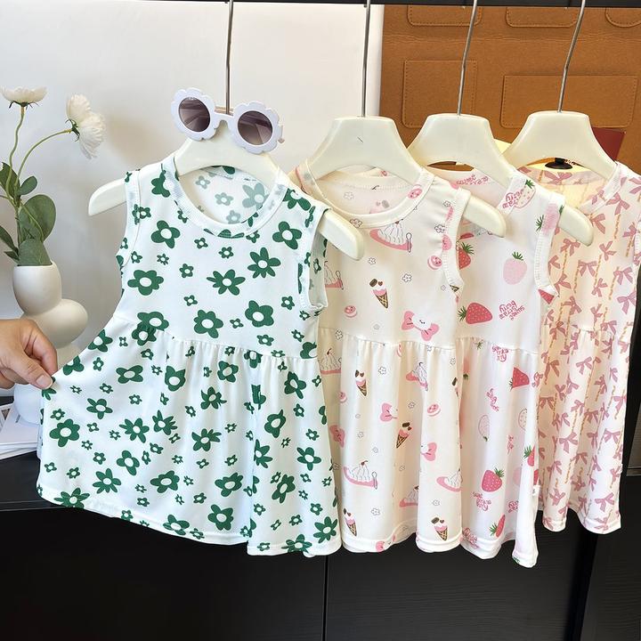 儿童连衣裙夏季女童碎花冰丝裙女孩夏天休闲无袖洋气背心裙8888