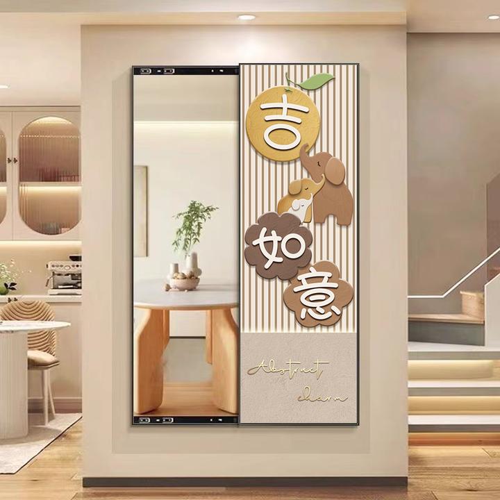 包安装-隐藏式玄关全身镜装饰画卧室穿衣镜挂画隐藏式推拉全身镜