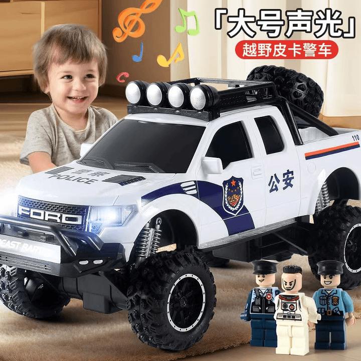 儿童声光皮卡警车讲故事仿真耐摔惯性四驱玩具车男孩早教益智玩具