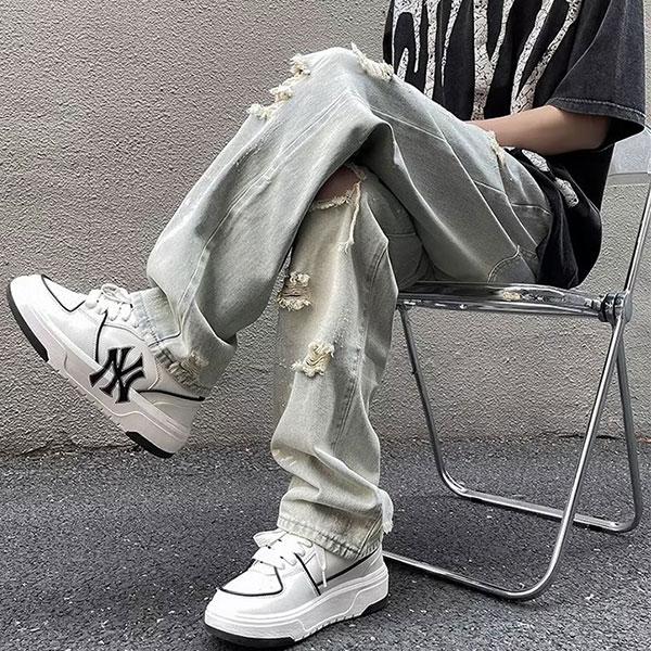 破洞牛仔裤男款2025新款潮牌夏季百搭美式vibe休闲长裤子直筒宽松