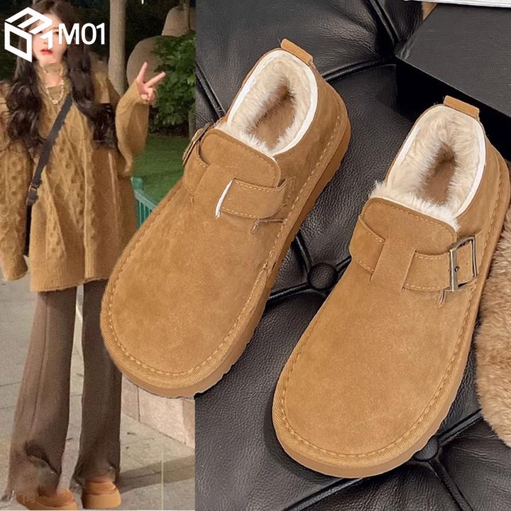M01厚底加绒加厚勃肯鞋女春2025新款软底博肯豆豆棉鞋保暖雪地靴