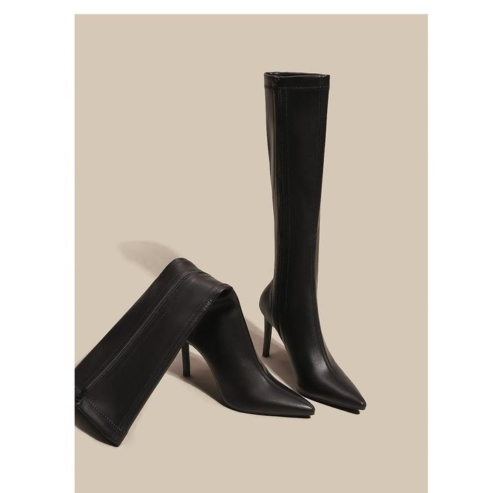 尖头高跟长靴女细跟高筒靴子长筒靴女骑士靴黑色高跟鞋女2024新款