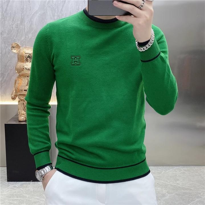 秋冬新款欧货时尚印花修身帅气潮流圆领网红长袖毛衣男打底衫5029
