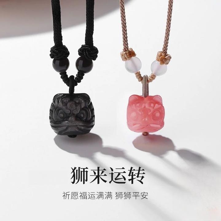 非金属布艺项链 国风醒狮吊坠项链手工编织送情人节礼物爆款配饰