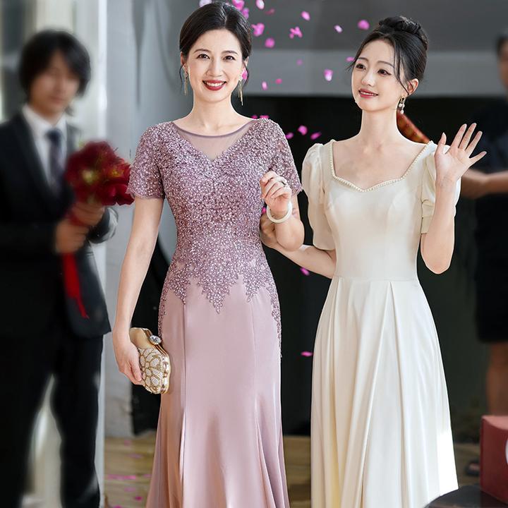 5688婚礼气质喜婆婆礼服裙2025新款婚宴年轻气质喜妈妈款晚礼服女