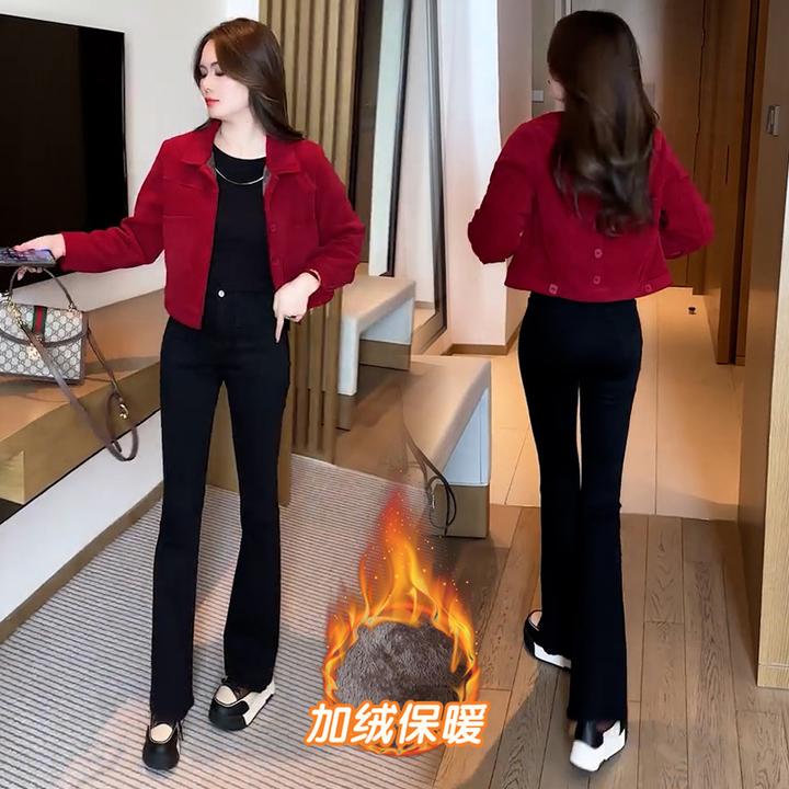 加绒加厚短款休闲夹克外套女2024年秋冬季装新款大码宽松减龄上衣