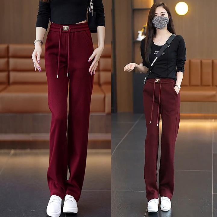 窄版香蕉运动裤女春秋2024新款高腰垂感阔腿裤小个子休闲直筒裤子