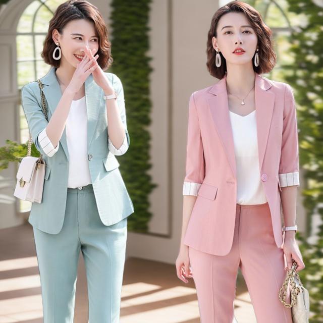 韩版小西装套装女士春夏新款时尚气质职业装薄款减龄显瘦西服中袖