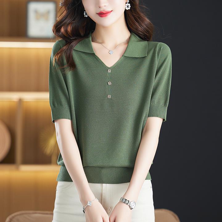 胖mm大码女装夏季薄款冰丝Polo领短袖t恤宽松显瘦遮肚子上衣200斤