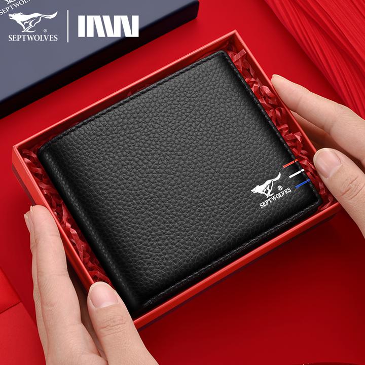 七匹狼钱包男款男士真皮牛皮皮夹高档七夕情人节老公爸爸礼盒票夹