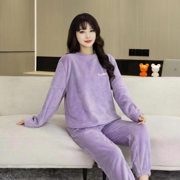 睡衣女秋冬珊瑚绒睡衣加绒加厚暖暖睡衣套装女士宽松居家可外穿