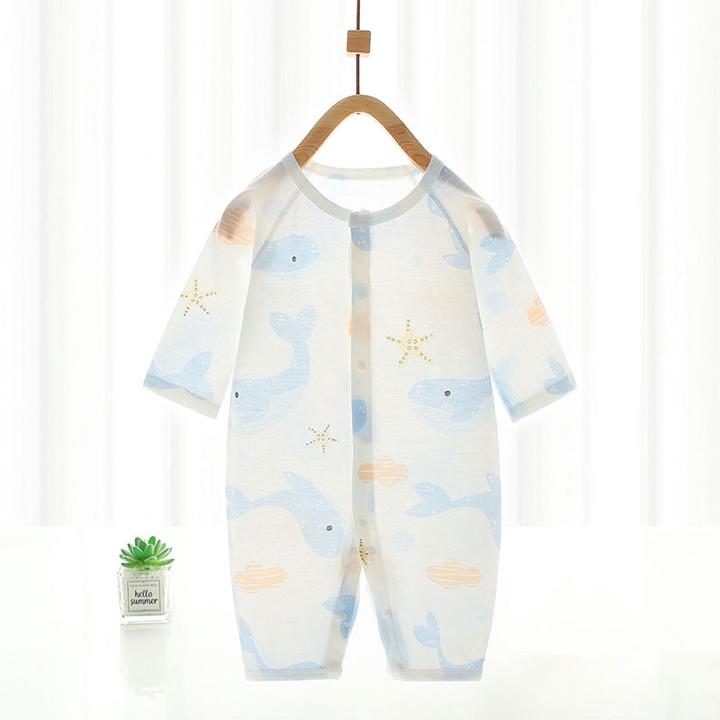 婴儿薄款连体衣纯棉长袖儿童服睡衣春夏季新生儿爬服无骨宝宝哈衣
