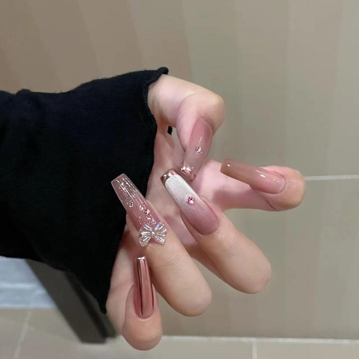 手工穿戴甲美甲粉红回忆温柔纯欲重工甜美爆闪可拆卸显白穿戴甲