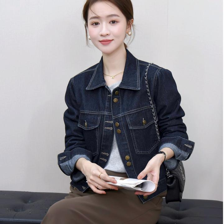 8011#丹宁色牛仔外套春季新款时尚潮流短外套女韩版百搭休闲上衣