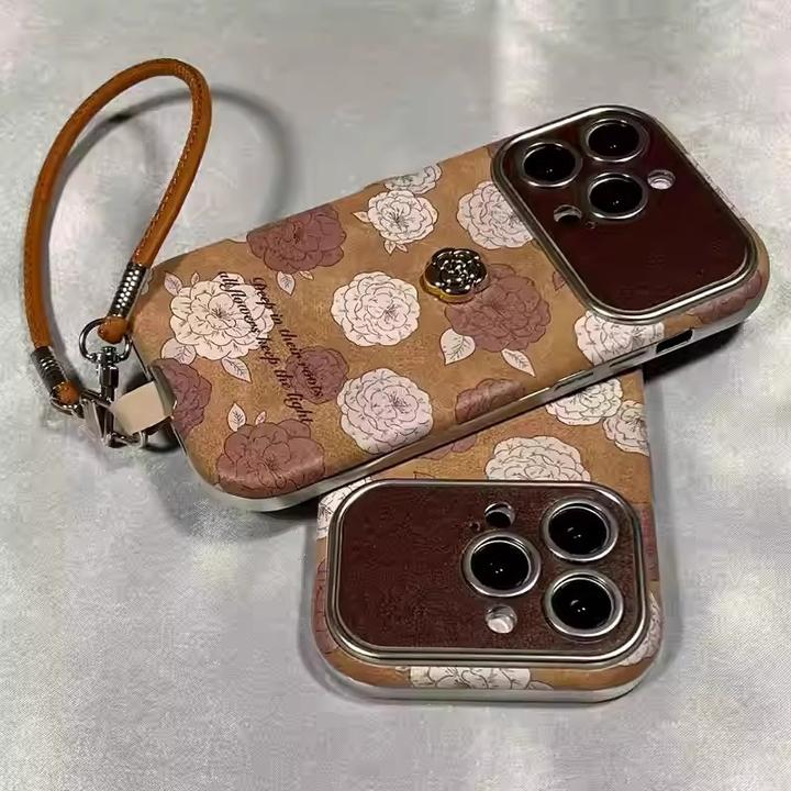 立体山茶花适用iPhone16promax手机壳复古玫瑰花苹果15pro带挂绳p