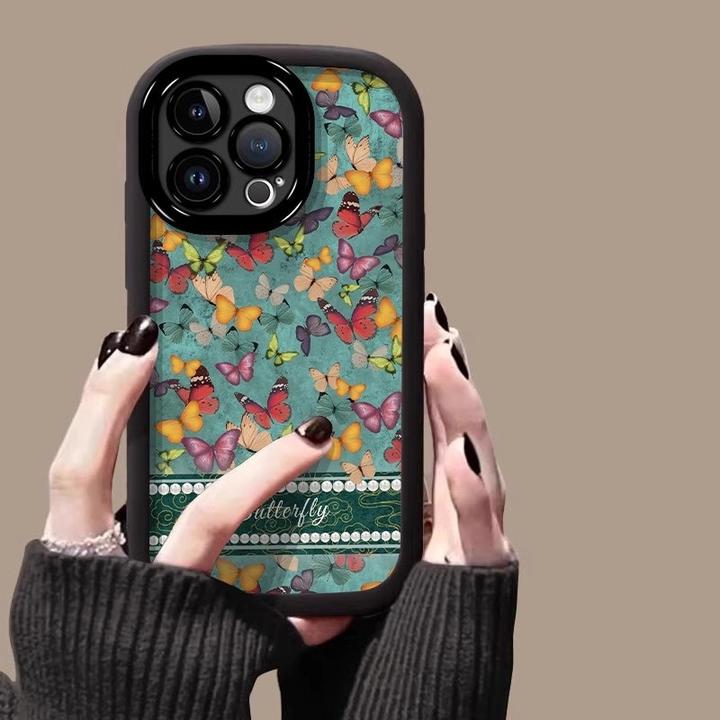 适用iphone16promax手机壳艺术蝴蝶苹果14pro复古风15pro欧美13p
